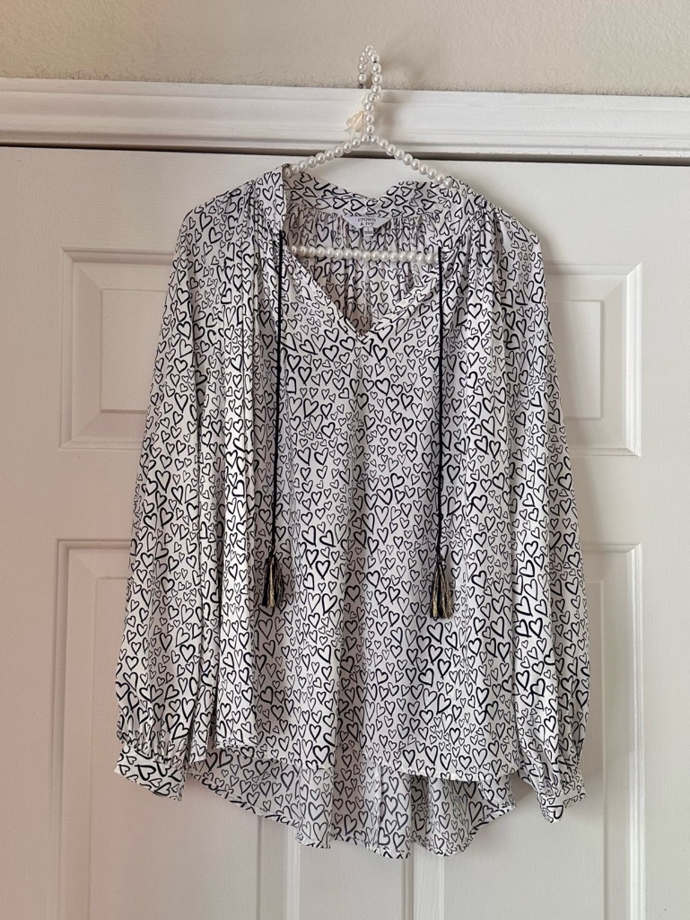 Crown & Ive Navy & White Heart Print Peasant Blouse